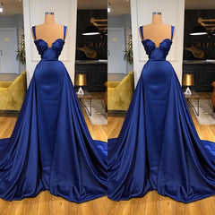 Royal Blue Straps Sheath Crystal Prom Dress with Overskirt