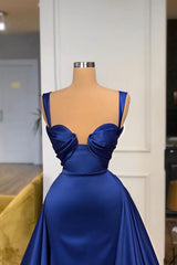 Royal Blue Straps Sheath Crystal Prom Dress with Overskirt