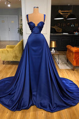 Royal Blue Straps Sheath Crystal Prom Dress with Overskirt