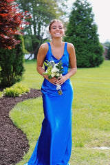 Charming Mermaid Satin Long V Neck Prom Dresses Party Dresses