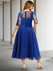 Aimishang  A-Line Mother of the Bride Dresses Plus Size Hide Belly Curve Elegant Dress Formal Tea Length Half Sleeve Jewel Neck Chiffon with Pleats Sequin Appliques Fall