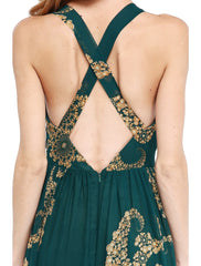 Aimishang A-Line Mother of the Bride Dress Floral Open Back V Neck Floor Length Chiffon Sleeveless No with Sash / Ribbon