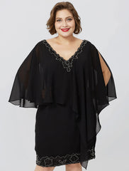 Aimishang  Sheath / Column Mother of the Bride Dress Formal Classic & Timeless Elegant & Luxurious Plus Size V Neck Knee Length Chiffon Sleeveless No with Crystals Beading