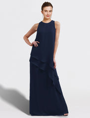 Aimishang  Two Piece A-Line Mother of the Bride Dress Plus Size Elegant Jewel Neck Floor Length Chiffon Sleeveless Wrap Included with Ruffles Appliques