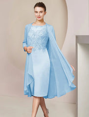 Aimishang Two Piece Sheath / Column Mother of the Bride Dress Formal Wedding Guest Elegant Scoop Neck Knee Length Chiffon Lace Half Sleeve Jacket Dresses with Appliques