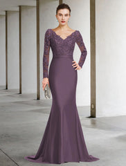 Aimishang  Mermaid / Trumpet Mother of the Bride Dress Elegant V Neck Sweep / Brush Train Chiffon Lace Long Sleeve with Appliques