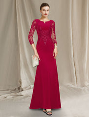 Aimishang Sheath / Column Mother of the Bride Dress Elegant Jewel Neck Floor Length Chiffon Lace Short Sleeve with Sequin Ruffles Appliques