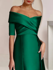 Aimishang  Sheath / Column Mother of the Bride Dress Formal Wedding Guest Party Elegant Formal Party Satin Half Sleeve Off Shoulder Floor Length with Overskirts Ruching