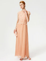 Aimishang Sheath / Column Mother of the Bride Dress Formal Vintage Inspired Jewel Neck Ankle Length Chiffon Beaded Lace Short Sleeve No with Lace Beading