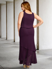 Aimishang  Two Piece A-Line Mother of the Bride Dresses Plus Size Hide Belly Curve Elegant Dress Formal Ankle Length Sleeveless Square Neck Chiffon with Beading Ruffles
