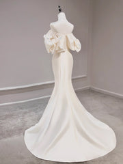 Mermaid Off Shoulder Light Champagne Long Prom Dress, Light Champagne Formal Dress