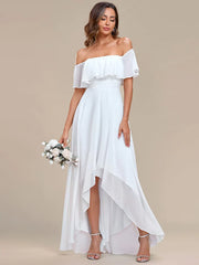 Weitese Elegant Chiffon High-Low Off The Shoulder Bridesmaid Dress