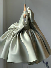 Satin Ball Gown Sleeveless Square Neck Flower Girl Dress With Bow Pleats