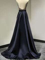 Satin Halter Sleeveless A-line Floor-Length With Beading Dresses