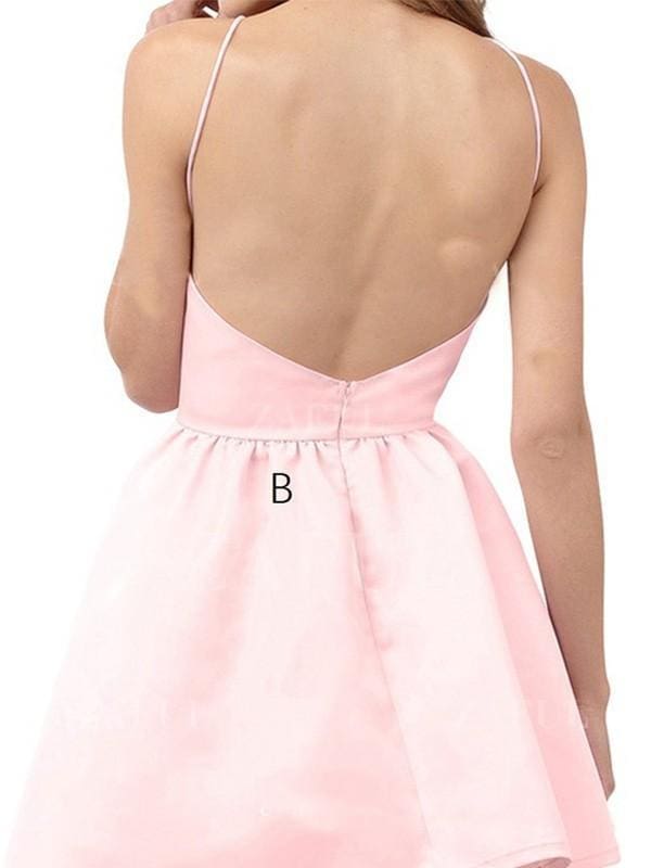 Satin Halter Sleeveless A-line Short/Mini Ruffles Prom Dresses