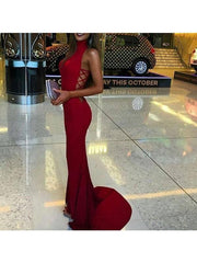 Satin High Neck Sleeveless Sweep/Brush Train With Ruffles Dresses