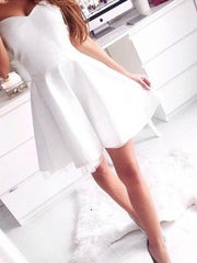 Satin Sweetheart Sleeveless A-line Short/Mini With Beading Dresses