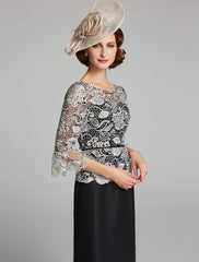 Aimishang Sheath / Column Mother of the Bride Dress Jewel Neck Floor Length Satin Lace 3/4 Length Sleeve with Lace