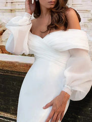 Aimishang Reception Simple Wedding Dresses Mermaid / Trumpet Off Shoulder Long Sleeve Sweep / Brush Train Satin Bridal Gowns With Ruched