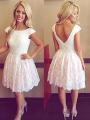 Scoop A-line Pearls Short/Mini Party Dresses with Lace