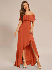 Weitese Elegant Chiffon High-Low Off The Shoulder Bridesmaid Dress
