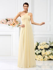 Weitese A-Line/Princess One-Shoulder Pleats Sleeveless Long Chiffon Bridesmaid Dresses