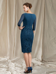 Aimishang Two Piece Sheath / Column Mother of the Bride Dress Church Elegant V Neck Knee Length Chiffon Lace Half Sleeve Jacket Dresses with Appliques Crystal Brooch