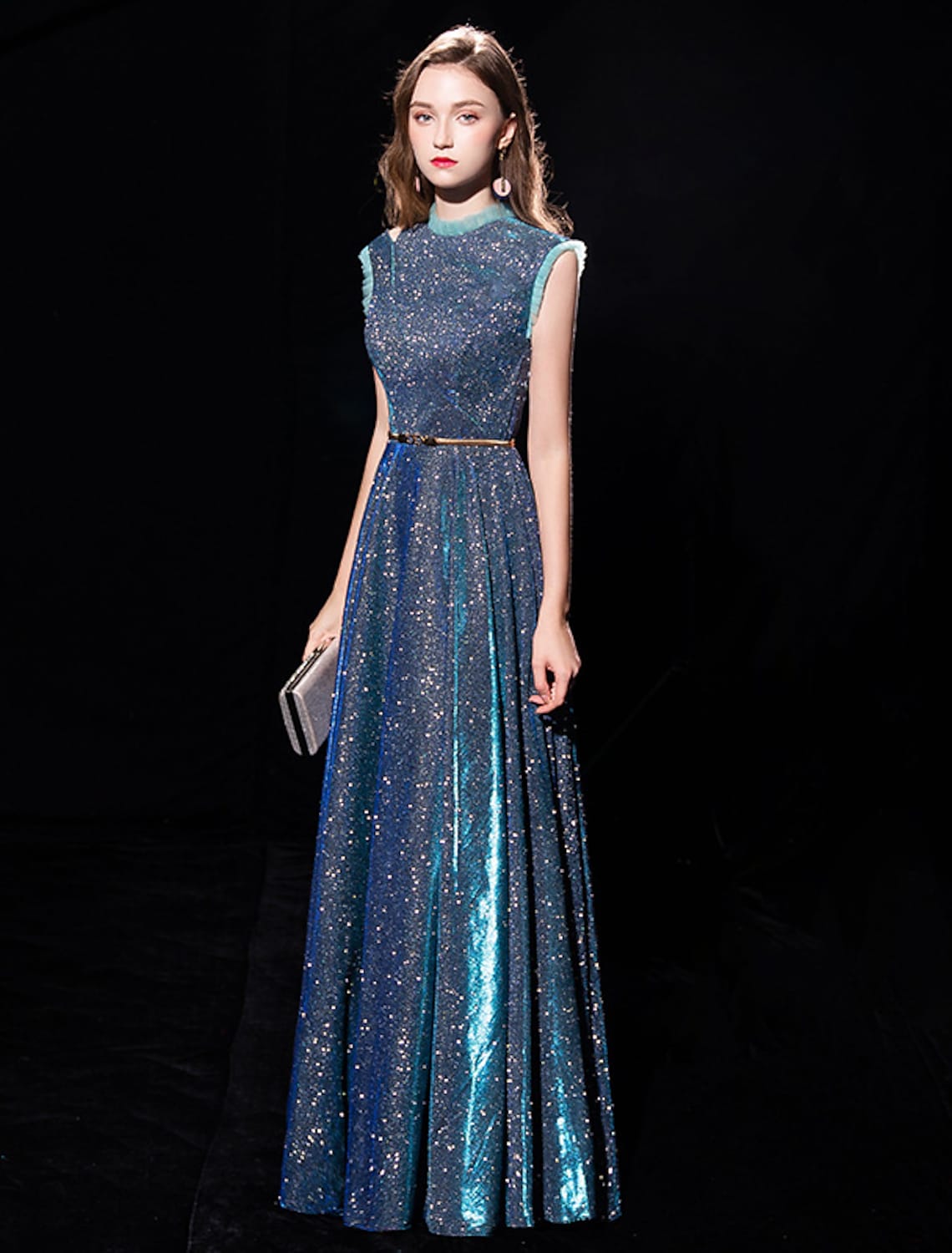 A-Line Elegant Shine Formal Evening Dress Sleeveless Floor Length Tulle with Sash Ribbon