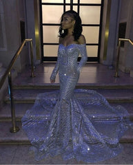 2024 Long Sleeves Sequins Prom Dresses Iridescent Off the Shoulder Sweetheart Dress