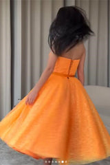 Sequins Sweetheart Dress with Belt - Orange