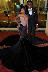 Sexy Black Sweetheart Mermaid Crystal Prom Dresses