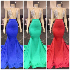 Sexy Gold Mermaid Halter Appliques Prom Dress with Beadings