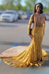Sexy Gold Strapless Sequins Mermaid Beads Prom Dress