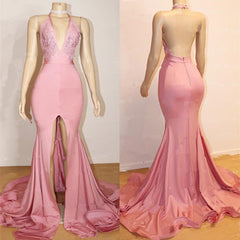 Sexy Halter Backless Front Split Mermaid Bespoke Prom Dress