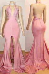 Sexy Halter Backless Front Split Mermaid Bespoke Prom Dress