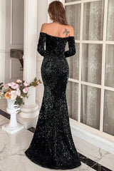 Sexy Off the Shoulder Sequin Evening Party Dress Long Sleeves