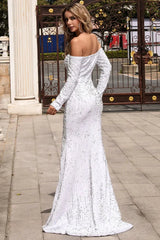 Sexy Off the Shoulder Sequin Evening Party Dress Long Sleeves