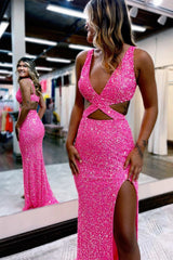 Sexy Sequin Mermaid Evening Dress - Pink & Blue for Online Parties