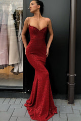 Sexy Simple Sequins Sheath Spaghetti Strap Prom Dress