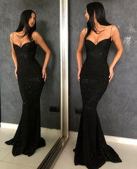 Sexy Simple Sequins Sheath Spaghetti Strap Prom Dress