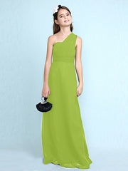 Sheath Column One Shoulder Floor Length Chiffon Flower Girl Dress with Natural Side Draping