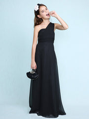 Sheath Column One Shoulder Floor Length Chiffon Flower Girl Dress with Natural Side Draping