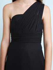 Sheath Column One Shoulder Floor Length Chiffon Flower Girl Dress with Natural Side Draping