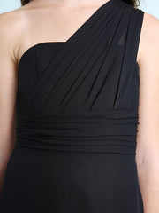 Sheath Column One Shoulder Floor Length Chiffon Flower Girl Dress with Natural Side Draping