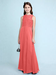 Sheath Column Scoop Neck Floor Length Chiffon & Lace Junior Bridesmaid Dress