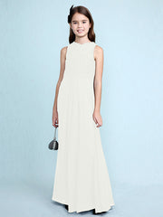 Sheath Column Scoop Neck Floor Length Chiffon & Lace Junior Bridesmaid Dress