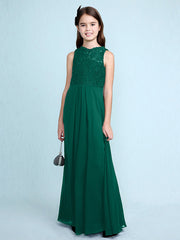 Sheath Column Scoop Neck Floor Length Chiffon & Lace Junior Bridesmaid Dress