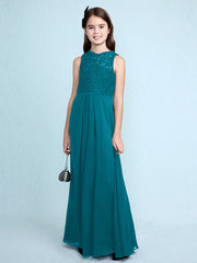 Sheath Column Scoop Neck Floor Length Chiffon & Lace Junior Bridesmaid Dress