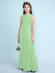Sheath Column Scoop Neck Floor Length Chiffon & Lace Junior Bridesmaid Dress