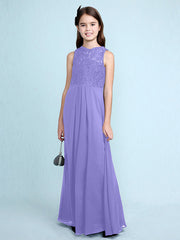 Sheath Column Scoop Neck Floor Length Chiffon & Lace Junior Bridesmaid Dress